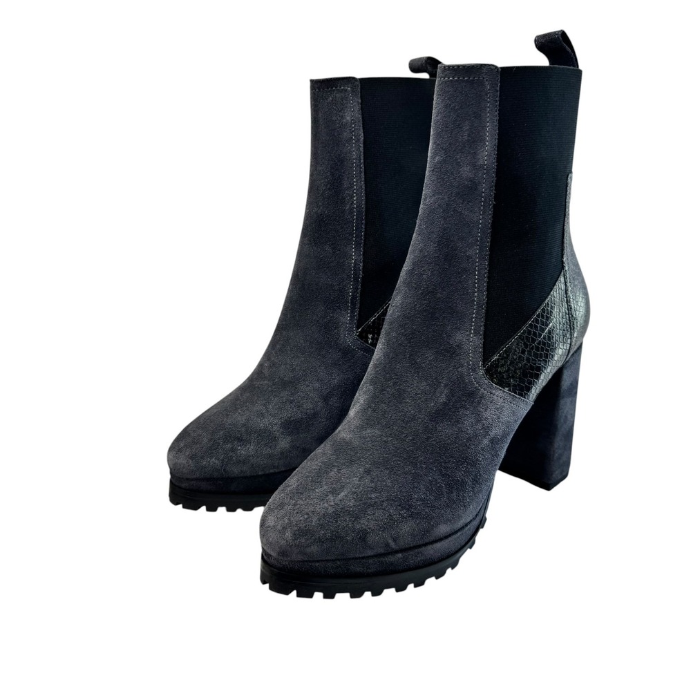 AllSaints Sz‎ 9 Womens Sahara Boots Gray Suede Leather Snakeskin Emb. Platform